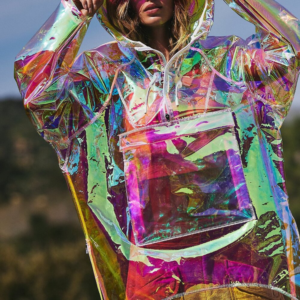 FP Movement Holographic Rain Goddess Poncho Jacket Raincoat